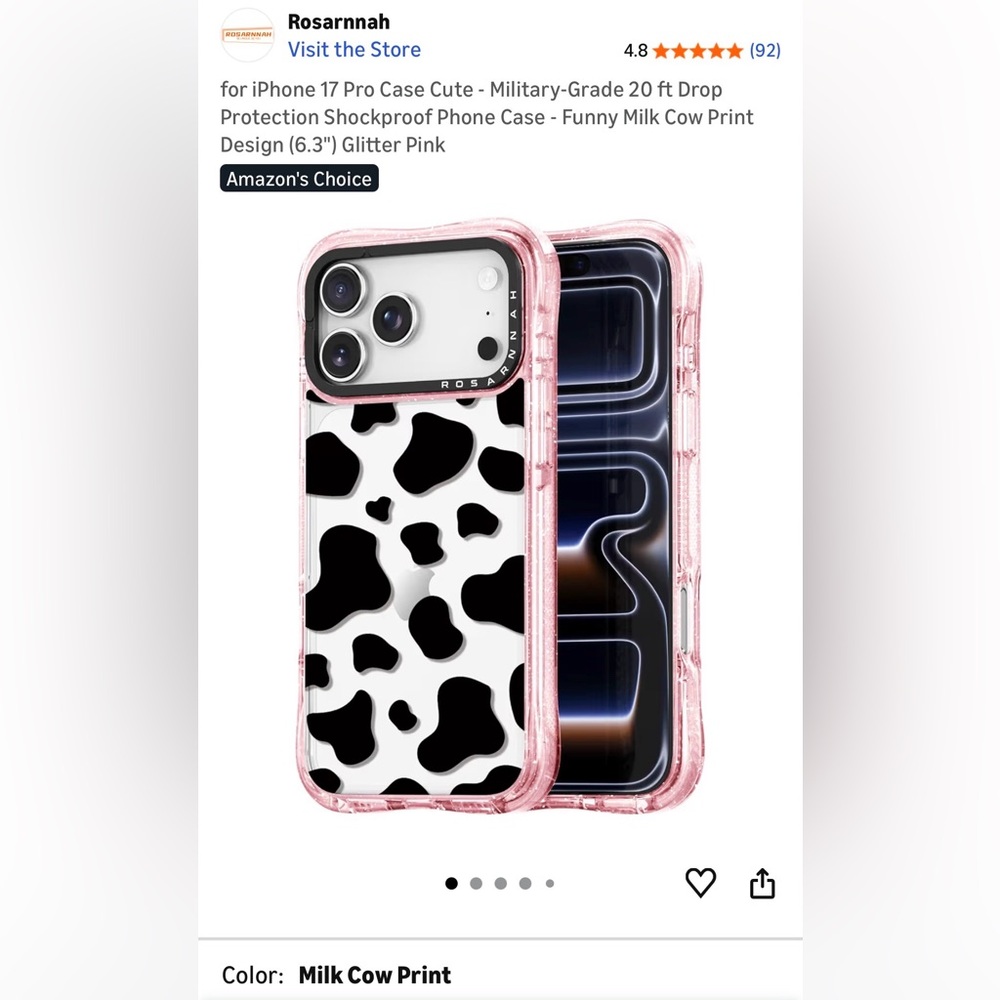 Glitter Pink Cow Print iPhone 17 Pro Case
